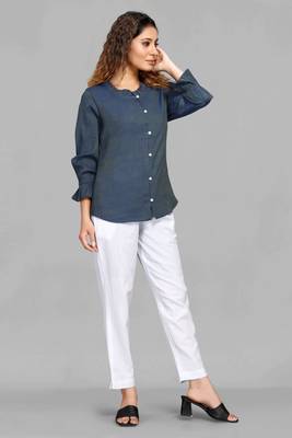 Grey plain linen blend tops 3
