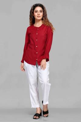 Red plain linen blend tops 1