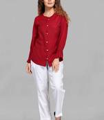 Red plain linen blend tops