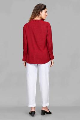 Red plain linen blend tops 2