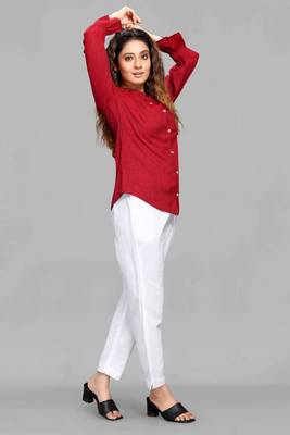 Red plain linen blend tops 3