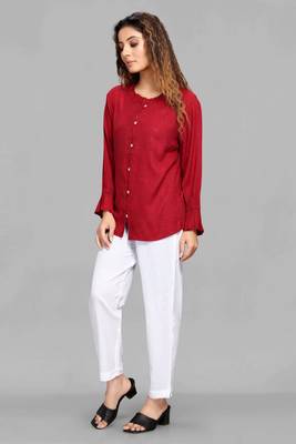 Red plain linen blend tops 4