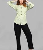 Green plain linen blend tops