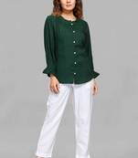 Green plain linen blend tops