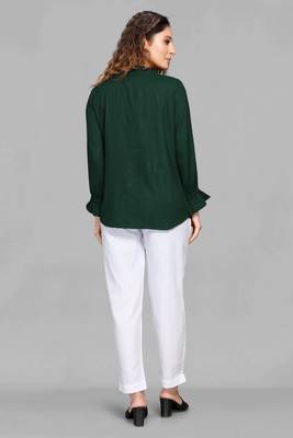 Green plain linen blend tops 2
