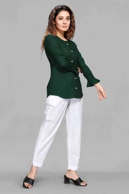 Green plain linen blend tops 3