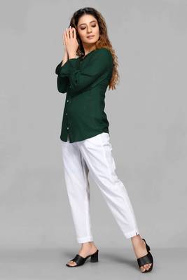 Green plain linen blend tops 4