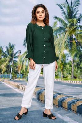 Green plain linen blend tops 5