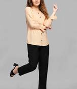 Beige plain linen blend tops