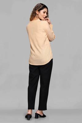 Beige plain linen blend tops 2