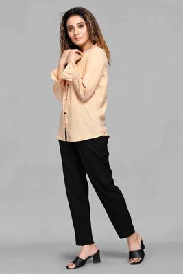 Beige plain linen blend tops 4