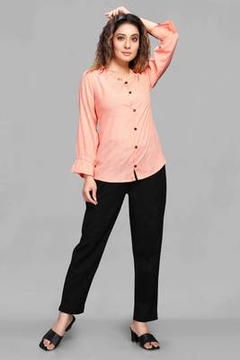 Orange plain linen blend tops 1