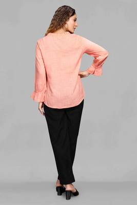Orange plain linen blend tops 2