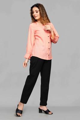 Orange plain linen blend tops 3