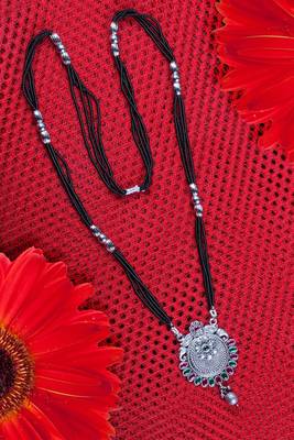 Ethnic Traditional Oxidised Design Long Mangalsutra Necklace with Matching Earring for Women  5
