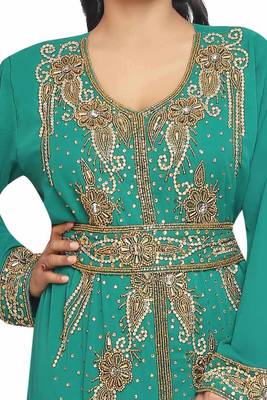 Dubai Moroccan Kaftan Arabic Abaya Hand Beaded Caftan Wedding Gown Beach Stylish Jalabiya Women Dress 2