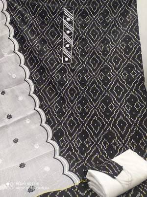Kimisha Women's Black Cotton Slub Unstitched Dress Material With Mask 2