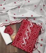 Kimisha Women's Maroon Cotton Slub Unstitched Dress Material With Mask