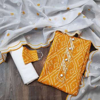Mustard Cotton Slub Unstitched Dress Material With Mask 1