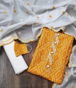 Mustard Cotton Slub Unstitched Dress Material With Mask
