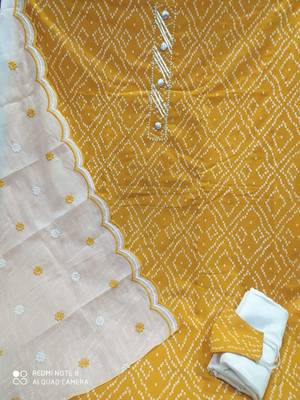 Mustard Cotton Slub Unstitched Dress Material With Mask 2