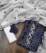 Kimisha Women's Navy Blue Cotton Slub Unstitched Dress Material With Mask