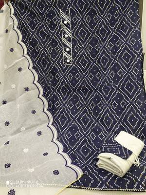 Kimisha Women's Navy Blue Cotton Slub Unstitched Dress Material With Mask 2