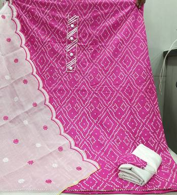 Kimisha Women's Pink Cotton Slub Unstitched Dress Material With Mask 2