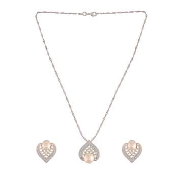Rhodium Plated Glittering Cubic Zirconia Designer Chain Pendent Necklace Set 3