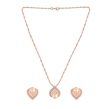 Rose Gold Plated Glittering Cubic Zirconia Designer Chain Pendent Necklace Set 3