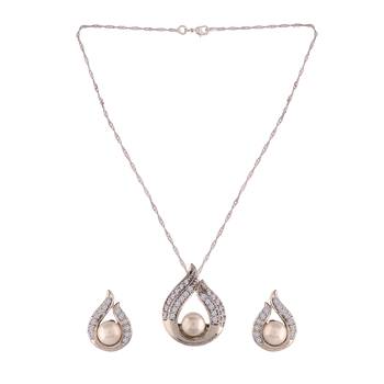 Rhodium Plated Glittering Cubic Zirconia Designer Chain Pendent Necklace Set 4