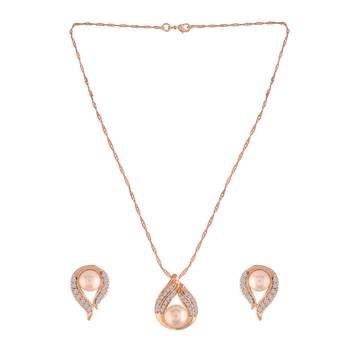 Rose Gold Plated Glittering Cubic Zirconia Designer Chain Pendent Necklace Set 3