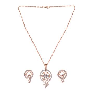 Rose Gold Plated Glittering American Diamond CZ Zircon Chain Pendent Necklace Set 4