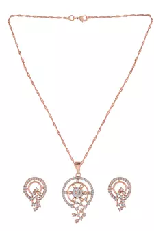 Rose Gold Plated Glittering American Diamond CZ Zircon Chain Pendent Necklace Set