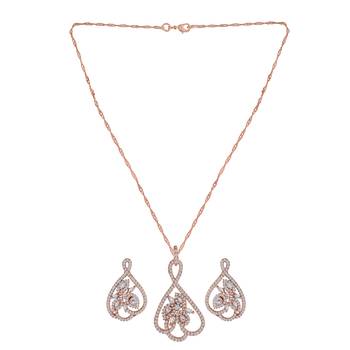 Rose Gold Plated Glittering American Diamond CZ Zircon Chain Pendent Necklace Set 4