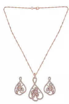 Rose Gold Plated Glittering American Diamond CZ Zircon Chain Pendent Necklace Set