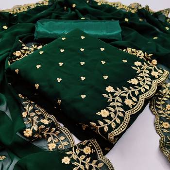 Kimisha Women's Bottle Green Georgette Embroidered Work Unstitched Dress Material  1
