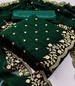 Kimisha Women's Bottle Green Georgette Embroidered Work Unstitched Dress Material 