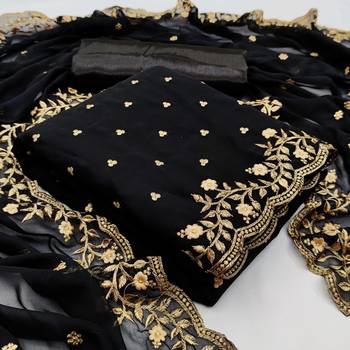 Kimisha Women's Black Georgette Embroidered Work Unstitched Dress Material  1