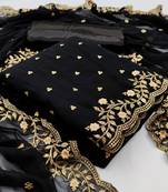 Kimisha Women's Black Georgette Embroidered Work Unstitched Dress Material 