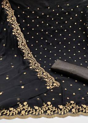 Kimisha Women's Black Georgette Embroidered Work Unstitched Dress Material  2