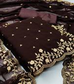 Kimisha Women's Brown Georgette Embroidered Work Unstitched Dress Material 