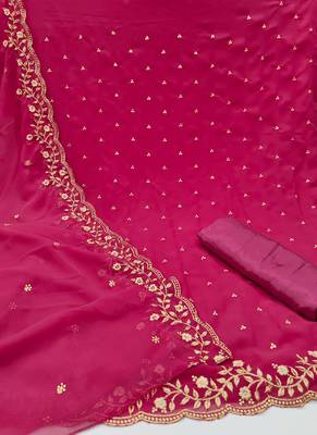 Kimisha Women's Dark Pink Georgette Embroidered Work Unstitched Dress Material  2