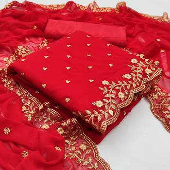 Kimisha Women's Dark Red Georgette Embroidered Work Unstitched Dress Material  1