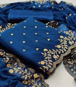 Kimisha Women's Dark Teal Georgette Embroidered Work Unstitched Dress Material 