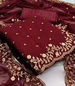 Kimisha Women's Maroon Georgette Embroidered Work Unstitched Dress Material 