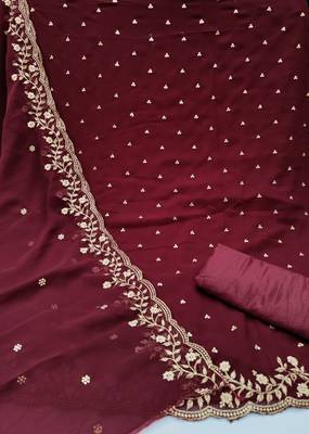Kimisha Women's Maroon Georgette Embroidered Work Unstitched Dress Material  2