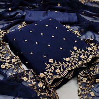 Kimisha Women's Navy Blue  Georgette Embroidered Work Unstitched Dress Material  1