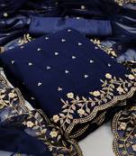 Kimisha Women's Navy Blue  Georgette Embroidered Work Unstitched Dress Material 
