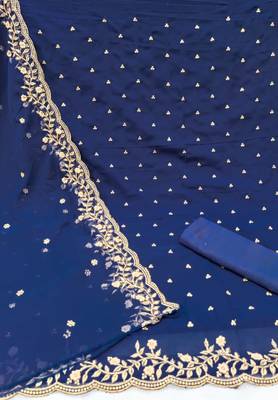 Kimisha Women's Navy Blue  Georgette Embroidered Work Unstitched Dress Material  2